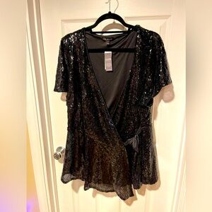 NWT Lane Bryant Black Sequin Wrap Top 22/24